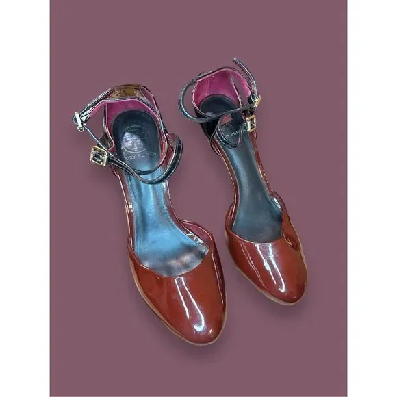 Tory Burch Burgundy Patent Leather Heels Sz 8.5M - Picture 2 of 8